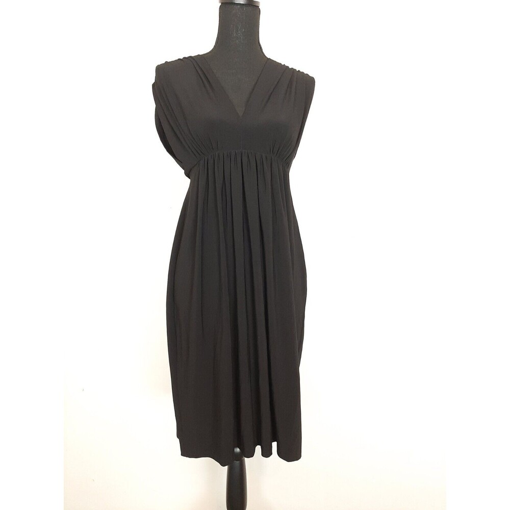 Norma Kamali Ruched Knee Length Dress Small Black Slinky Stretch Sleeveless